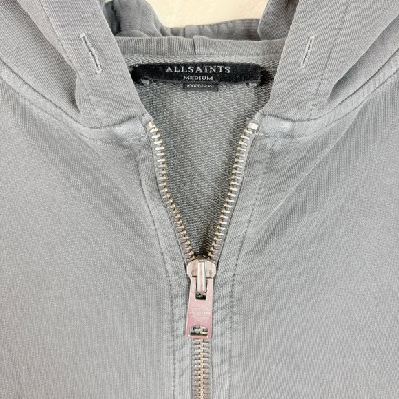 ALLSAINTS Xonda Full Zip Hoodie Women Sz Medium Gray Cotton Distressed Oversized - Picture 6 of 16